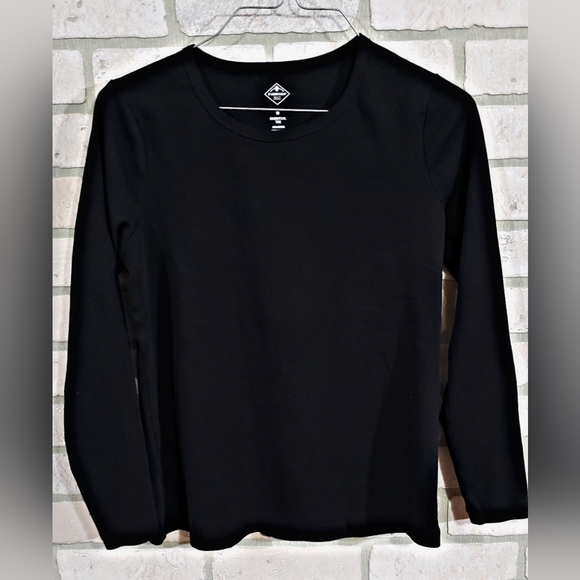 St John's Bay Women's Long Sleeve Black Cotton Top Size M - Picture 1 of 4